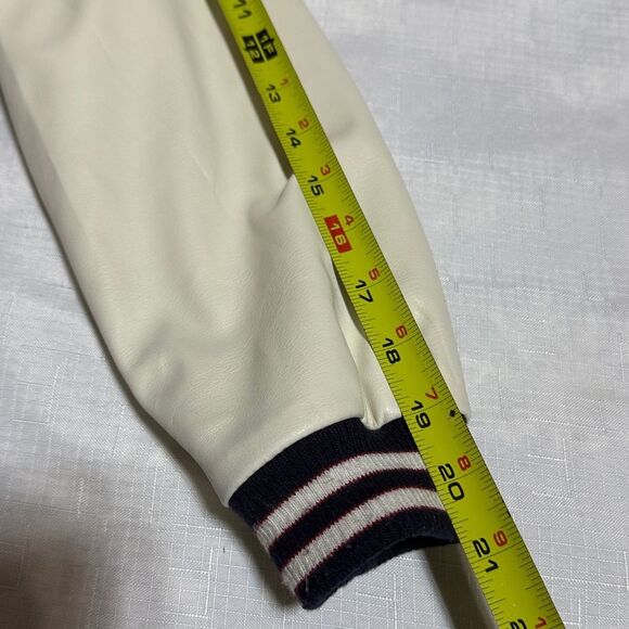 (C4) H&MBoys' Varsity Jacket in White and Dark Blue with Red Lettering,Size 8/10 - Picture 6 of 14